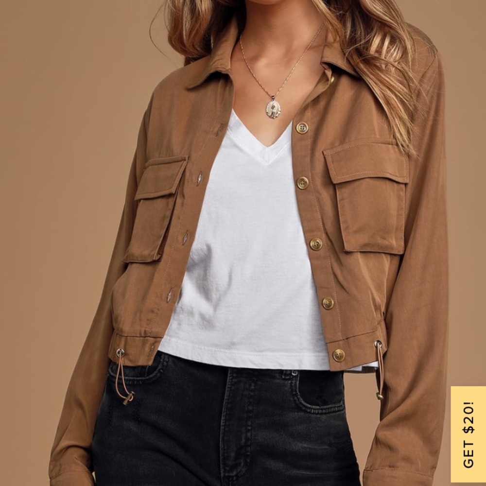 Lulu’s Eldora Brown Cropped Utility Jacket